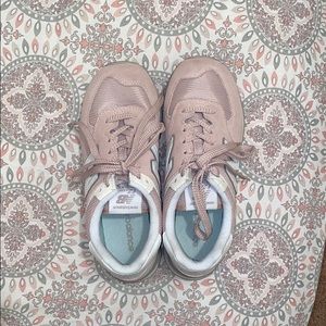 Suede, baby pink new balances 574
